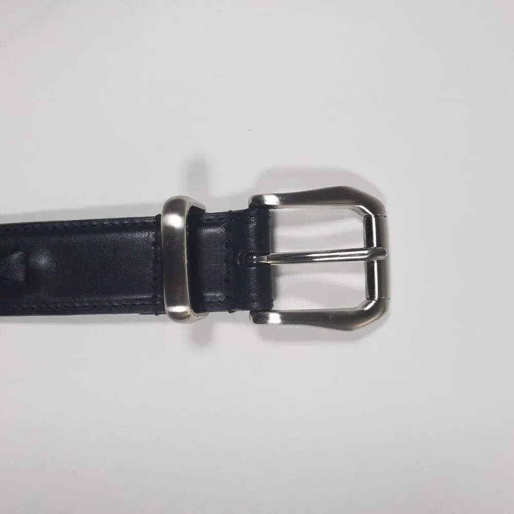 Unbranded Men’s Black Leather Belt 42” (105 cm) Full Grain Woven Silver Buckle